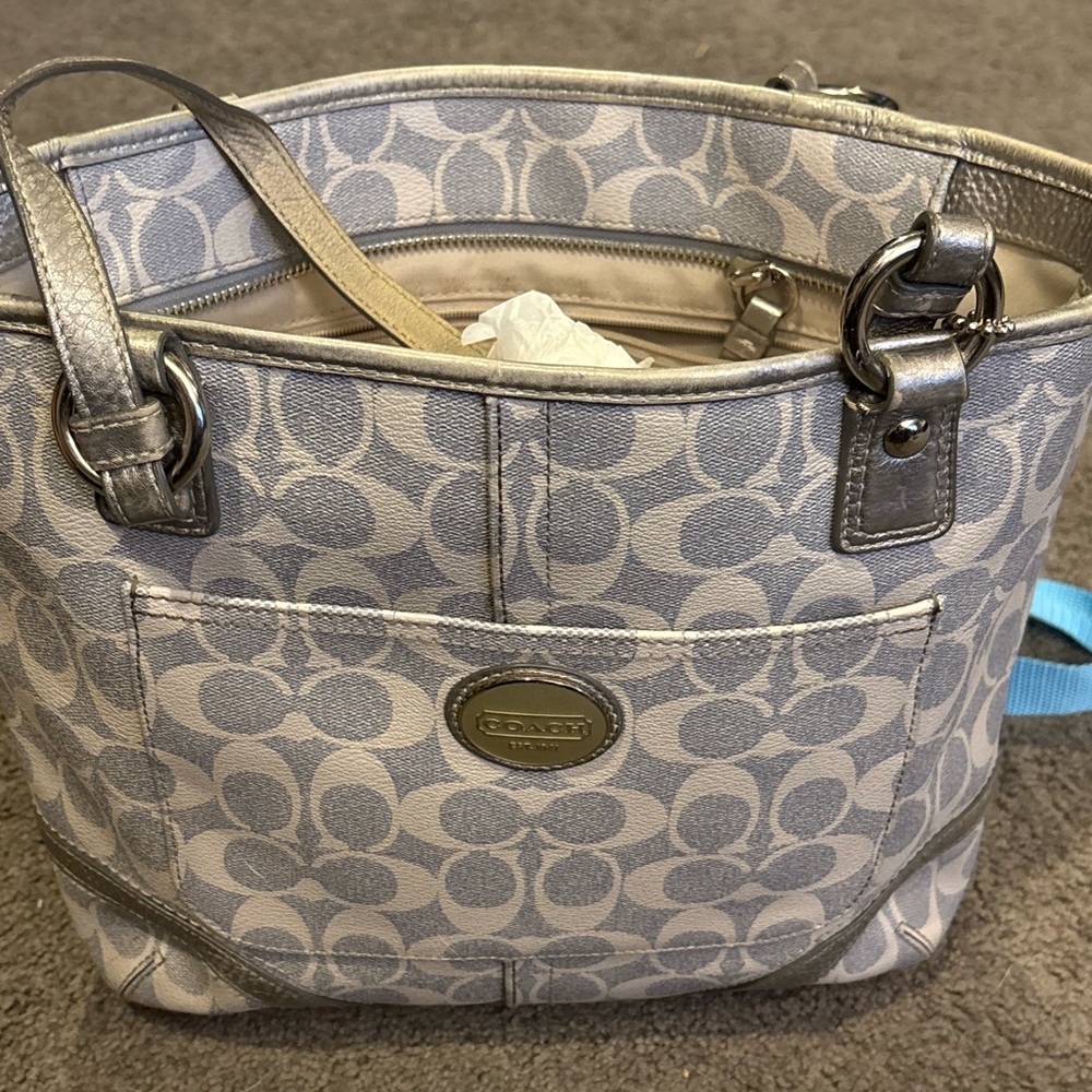 Coach Signature Gray and Silver Tote